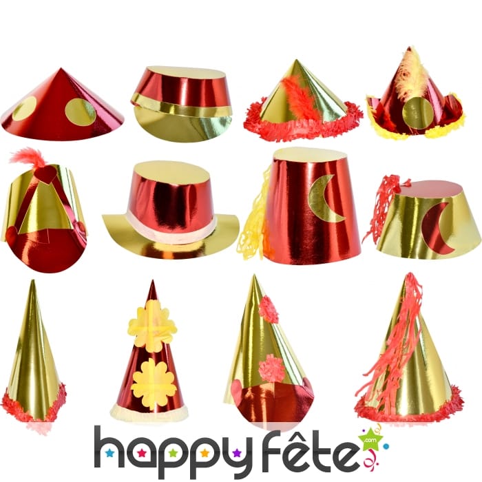 Grand modèle de chapeaux adulte rouge et or