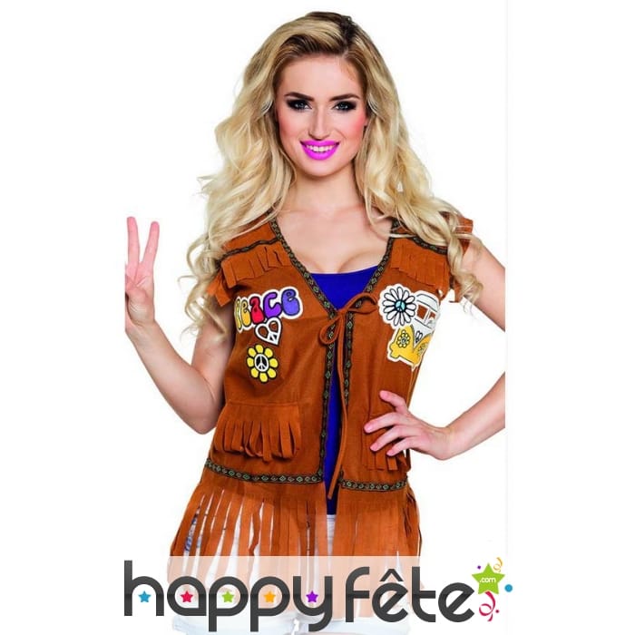 Gilet marron style hippie pour femme
