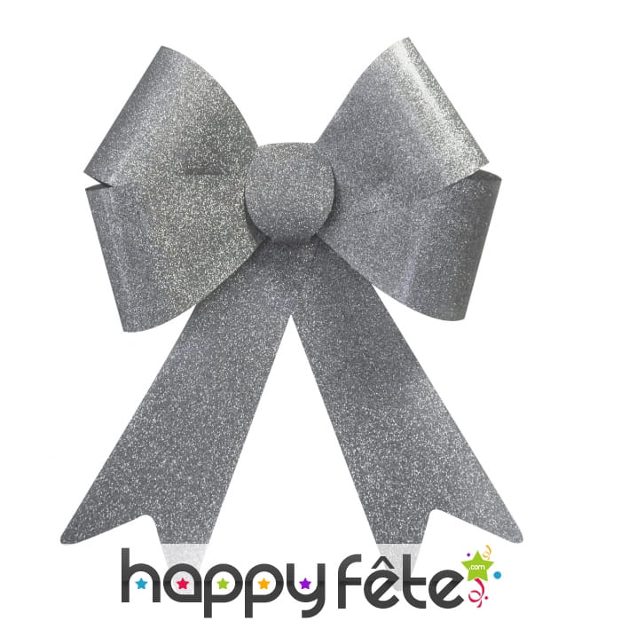 Grand noeud de Noël argenté à paillettes, 47x36 cm