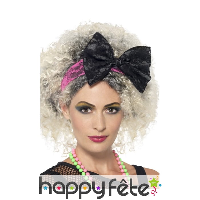 Grand noeud noir à cheveux look années 80