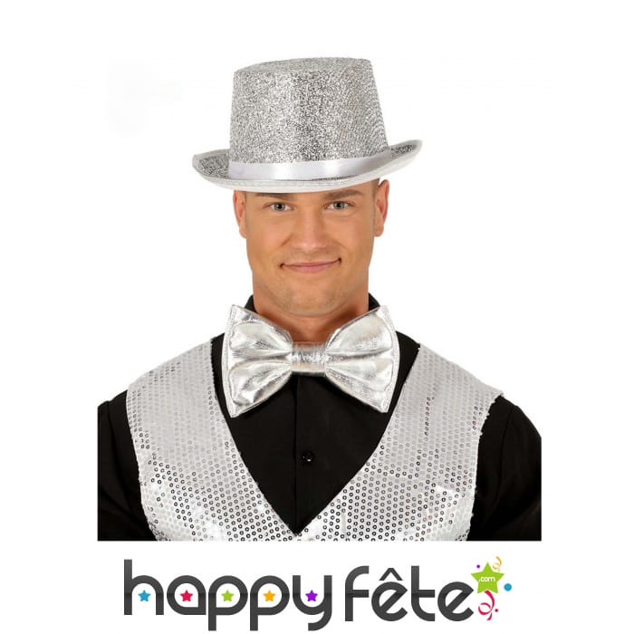 Grand noeud papillon argenté pour adulte de 20 cm