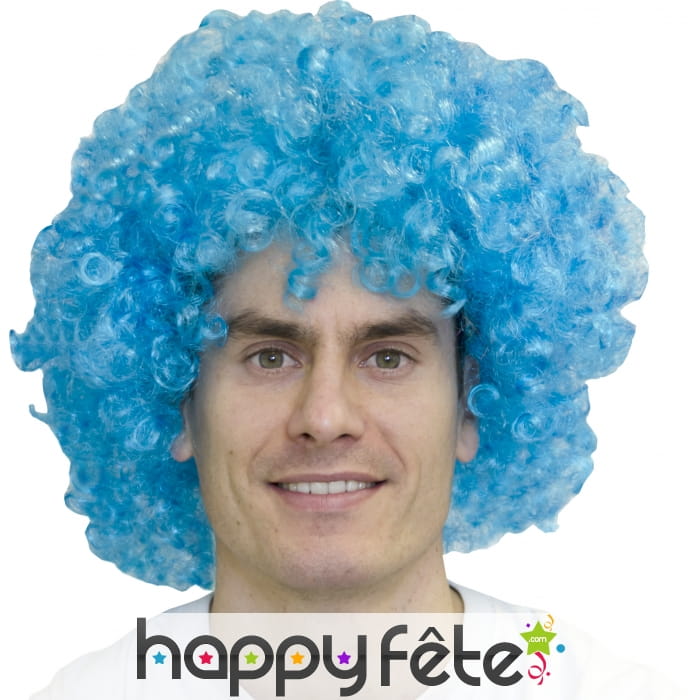 Grosse Perruque afro pop bleue