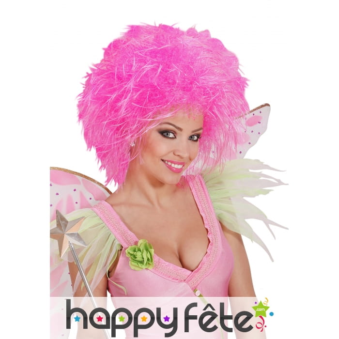 Grosse perruque rose fluo pour femme