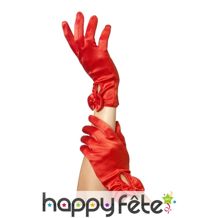 Gants rouges courts avec petit noeud, ouverts