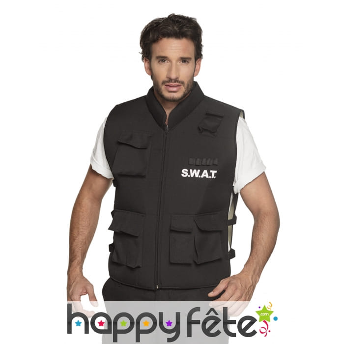 Gilet SWAT noir sans manche pour adulte