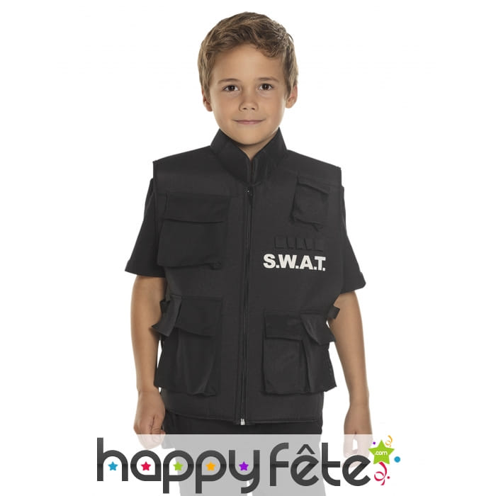 Gilet SWAT noir sans manche pour enfant