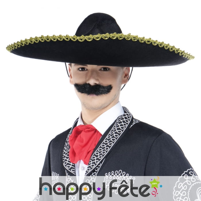 Grand sombréro noir bord doré décoré