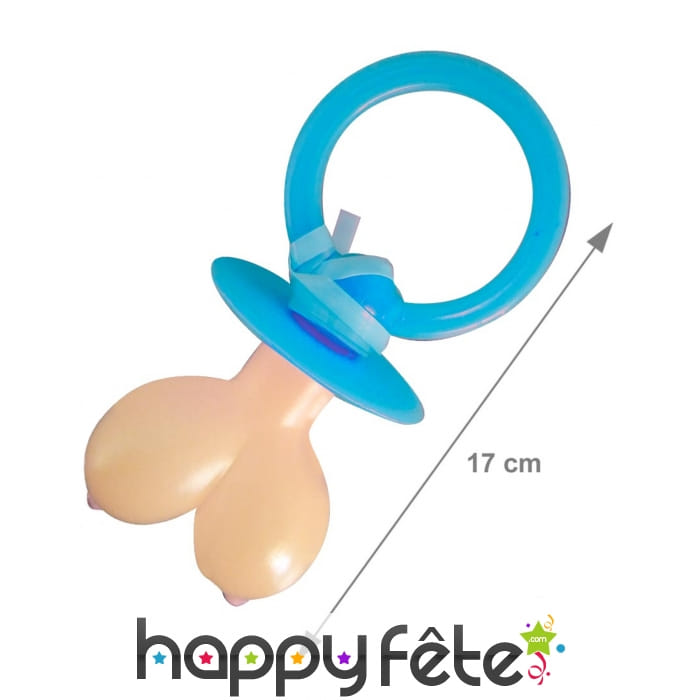 Grande sucette nénés sur tétine bleue pour adulte