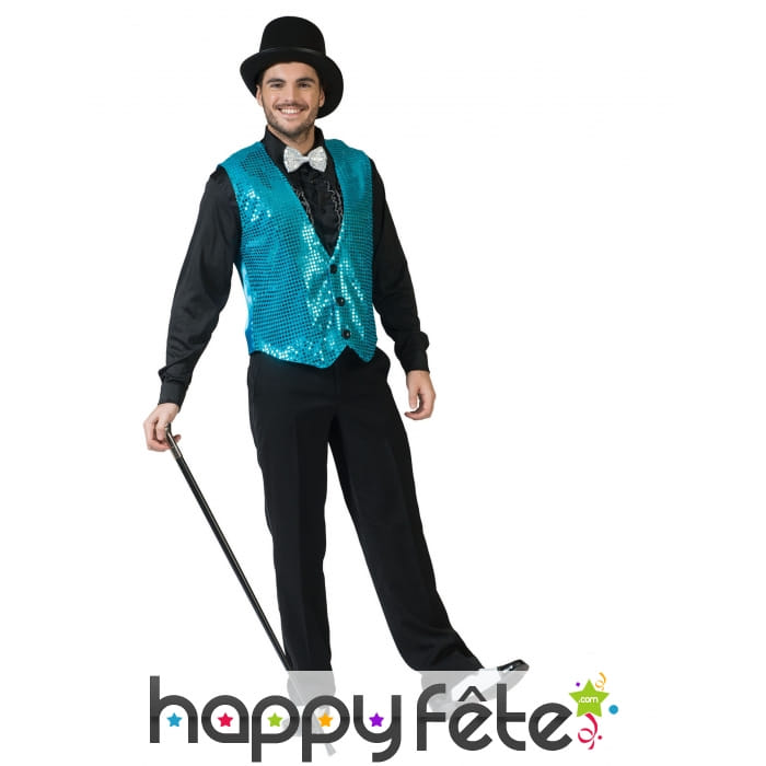 Gilet turquoise recouvert de sequins, pour homme