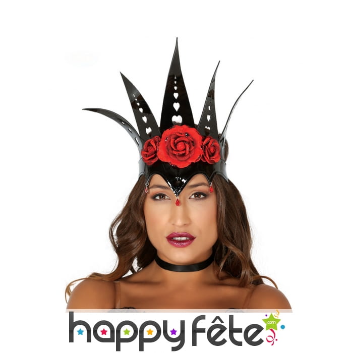 Haute couronne noire vinyle avec roses rouges