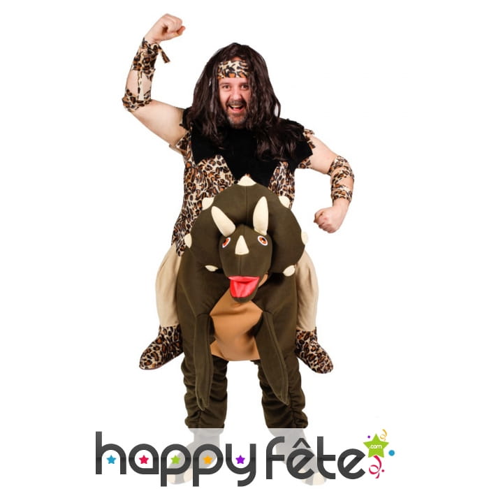 Homme des cavernes à dos de dino