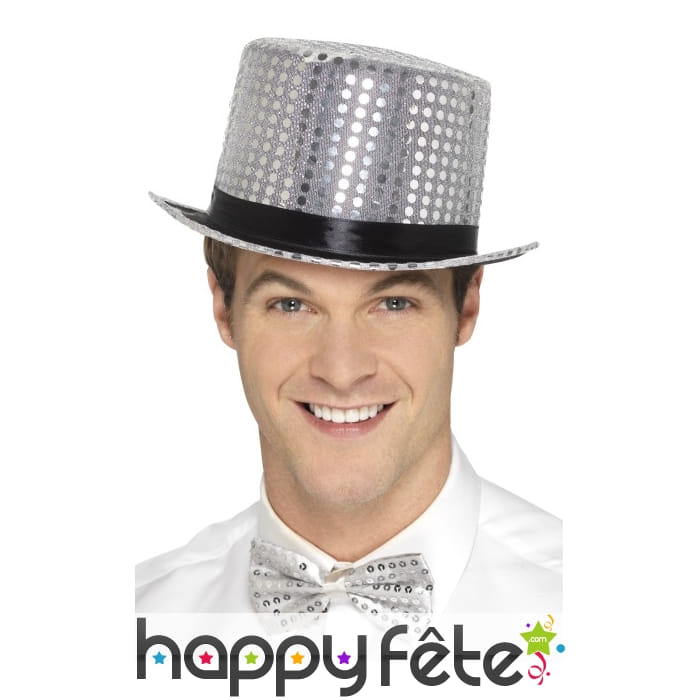 Haut de forme argenté à sequins