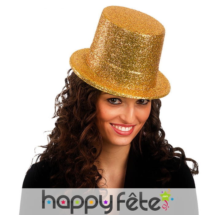 Haut de forme doré à paillettes