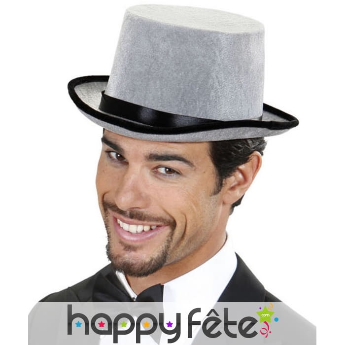 Haut de forme gris ruban noir satiné