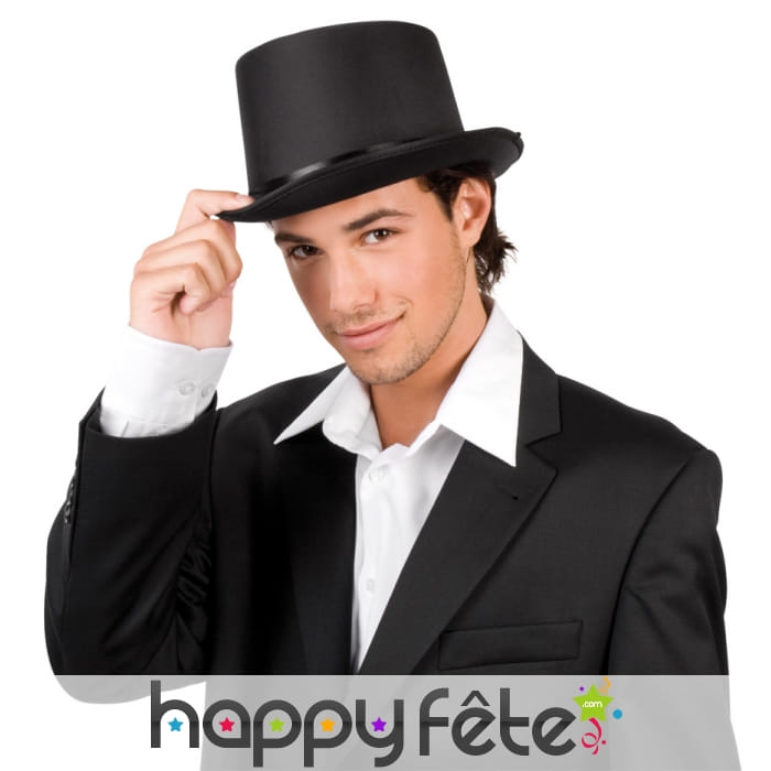 Haut de forme noir satiné avec ruban