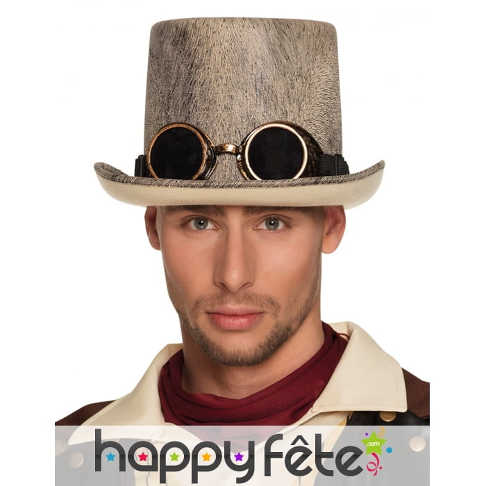 Haut de forme Steampunk beige patiné pour adulte