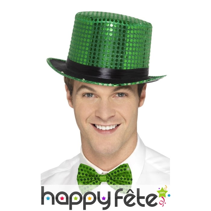 Haut de forme vert à sequins