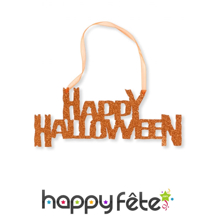 Happy Halloween orange pailleté à suspendre 31 cm