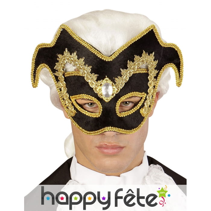 Haut masque vénitien noir arabesques dorés