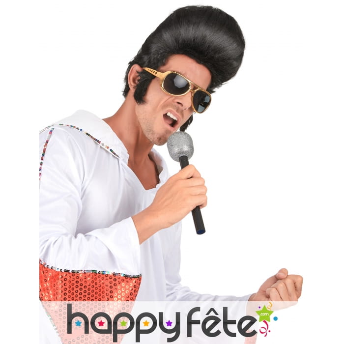 Haute perruque noire banane de rocker