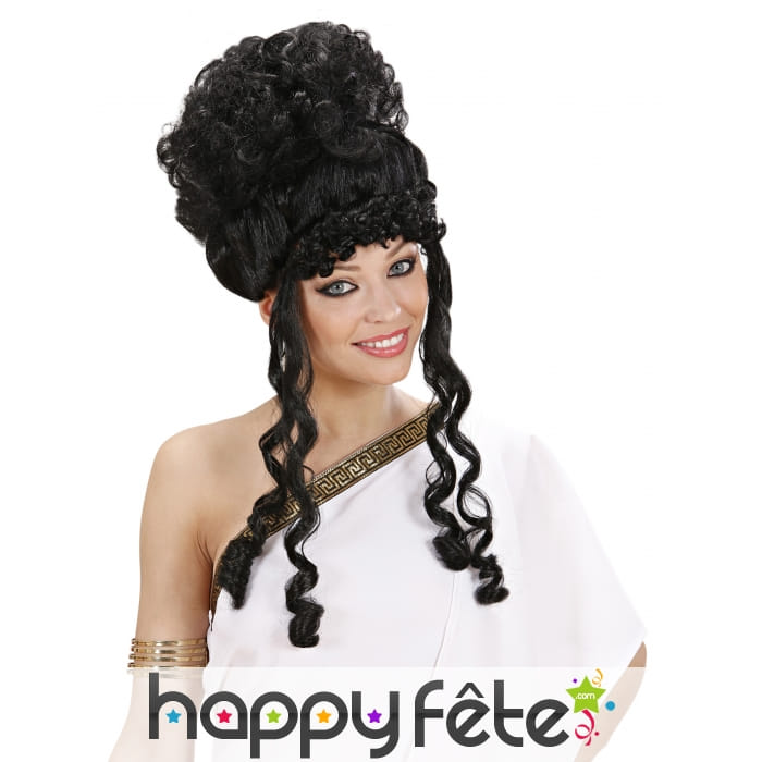 Haute perruque noire bouclée de déesse