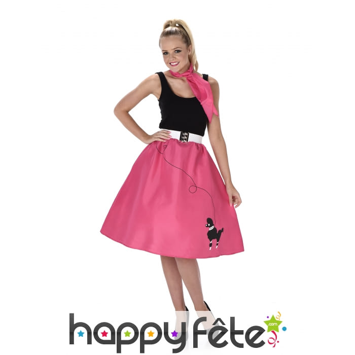 Jupe années 50 fuchsia pour femme et bandana