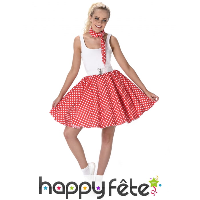 Jupe années 50 rouge à pois et bandana
