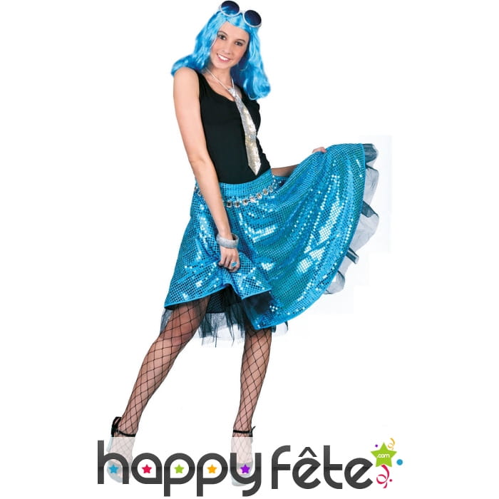 Jupe bleue disco recouverte de sequins