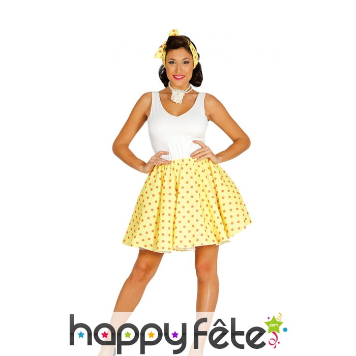 Jupe courte Vintage jaune à pois pour femme