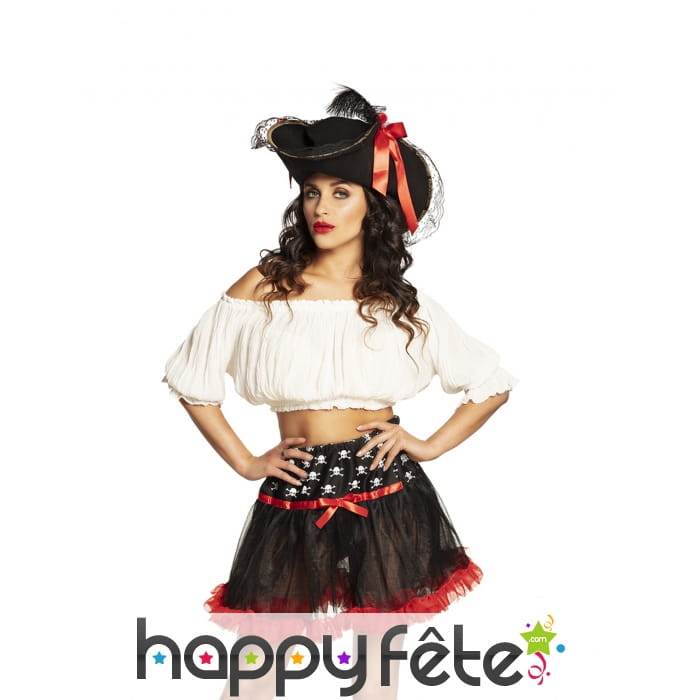 Jupon de pirate rouge et noire avec têtes de mort