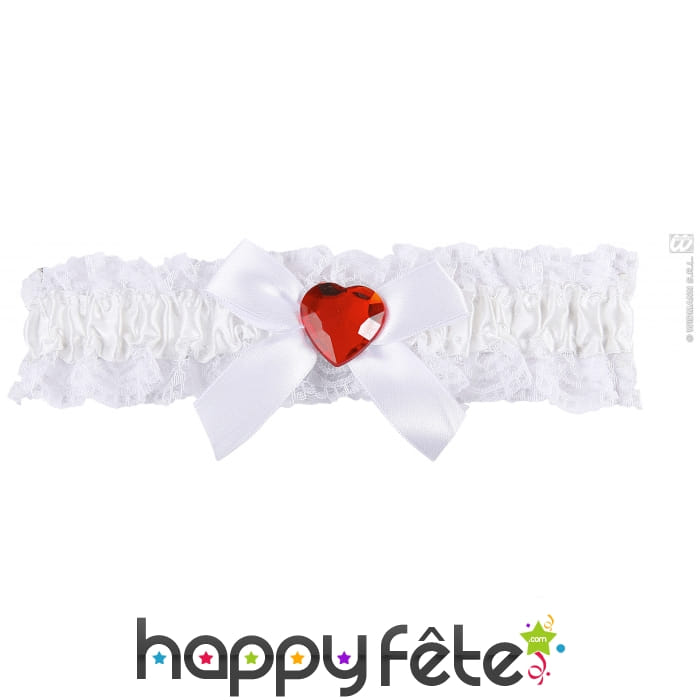 Jarretière en dentelle blanche coeur rouge