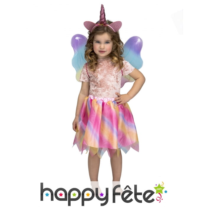 Jupe licorne multicolore avec ailes et oreilles