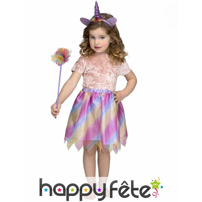 Jupe licorne multicolore avec oreilles et baguette