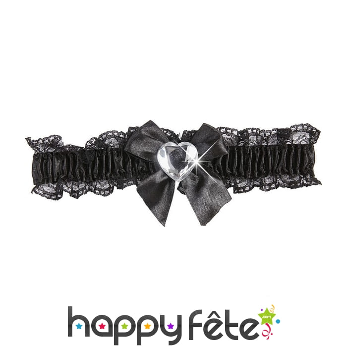 Jarretière noire avec coeur argenté