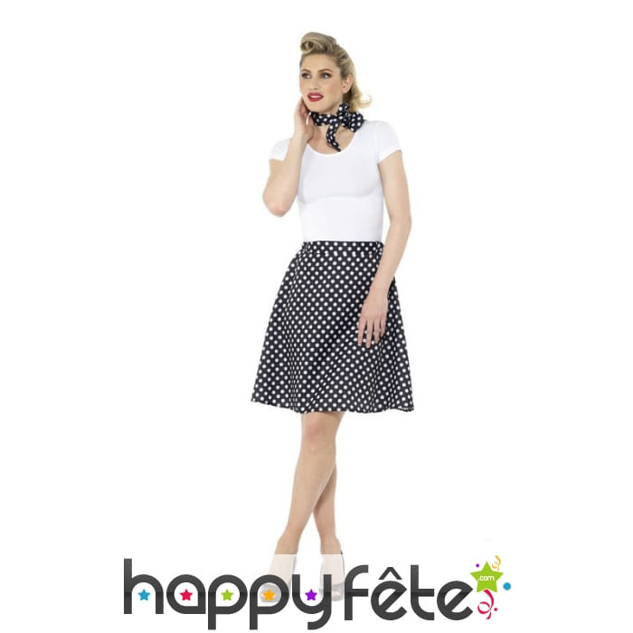 Jupe noire à pois années 50 avec foulard