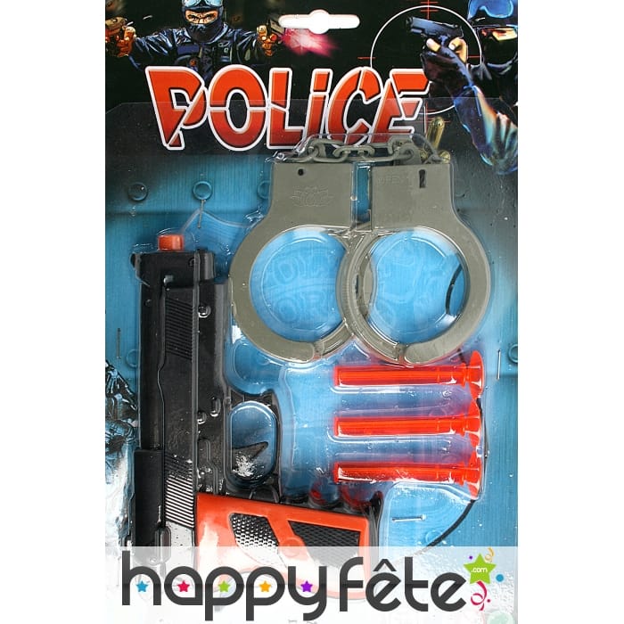 Jouet pistolet à flechettes et menottes