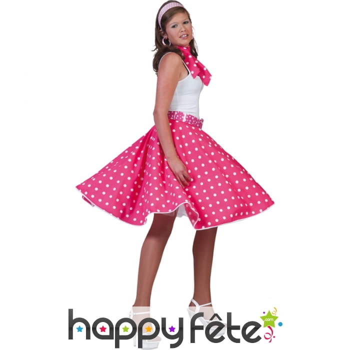 Jupe rose à pois blancs avec foulard