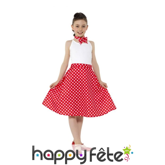 Jupe rouge à pois années 50 pour enfant et foulard