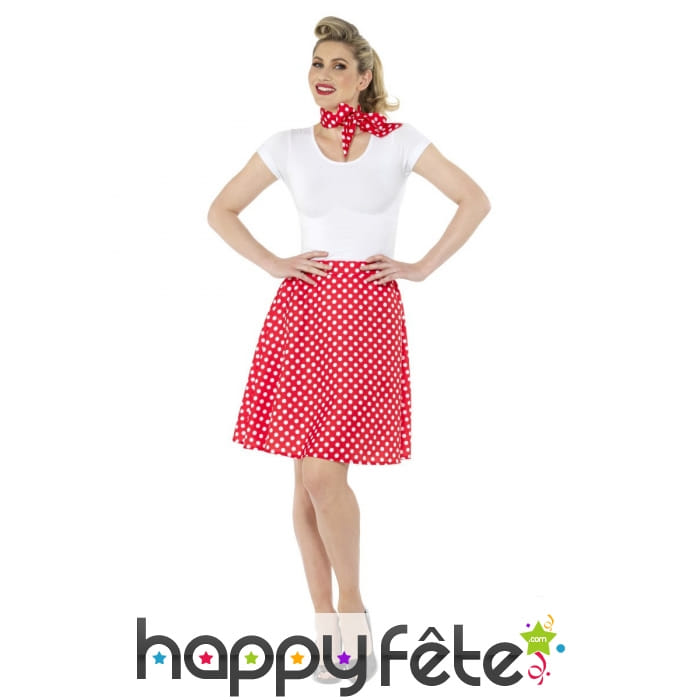 Jupe rouge à pois années 50 pour femme et foulard