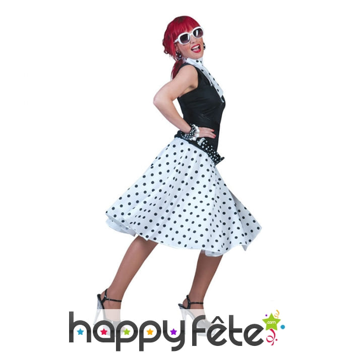 Jupe rock blanche à pois noirs avec foulard