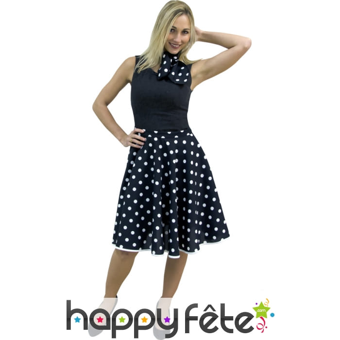 Jupe rock'n roll avec foulard noire à pois