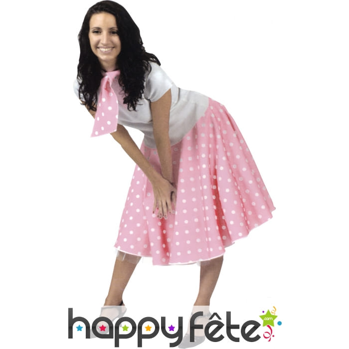 Jupe rock'n roll avec foulard rose pale