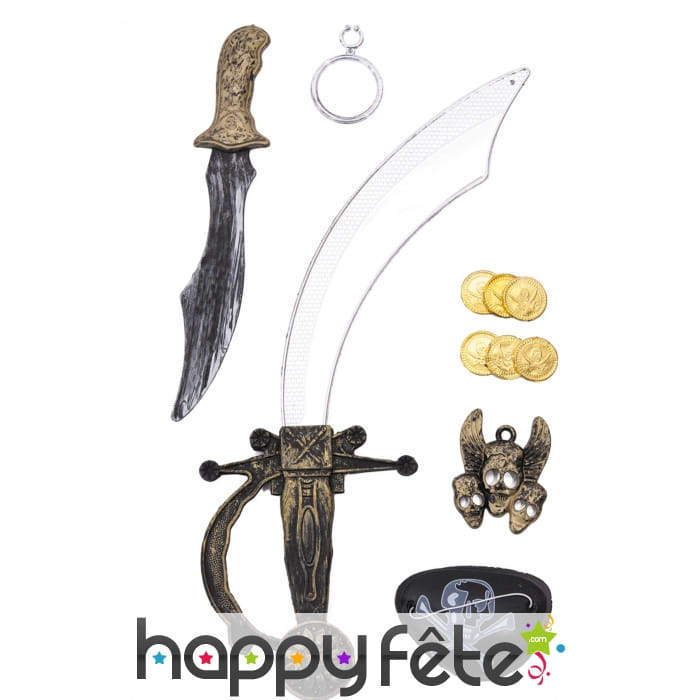 Kit accessoires de pirate en plastique pour enfant