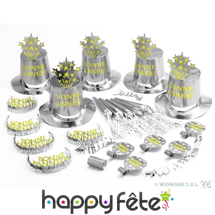 Kit de cotillons hologramme argent bonne année