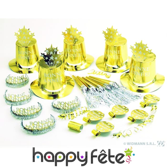 Kit de cotillons hologramme or bonne année