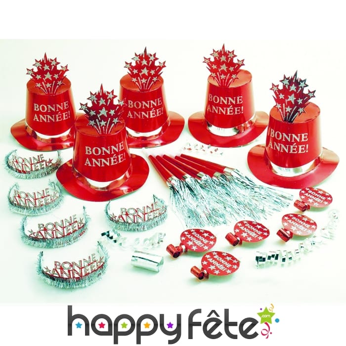 Kit de cotillons hologramme rouge bonne année