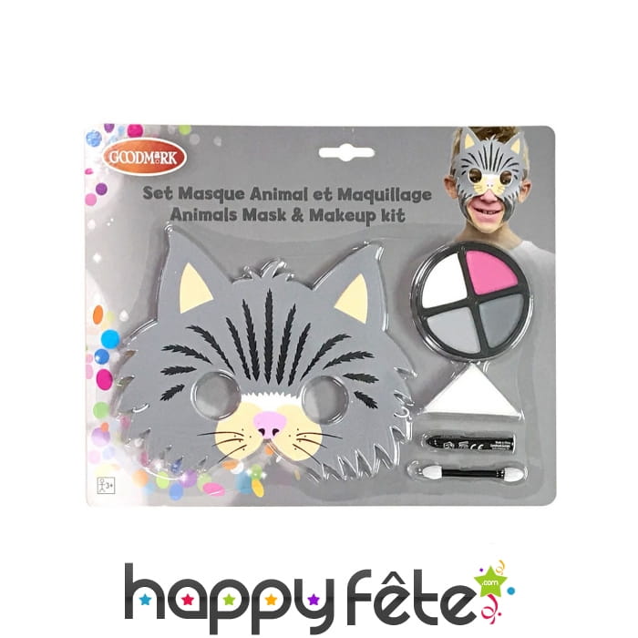 Kit de maquillage de chat avec masque, enfant