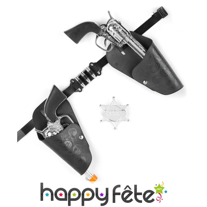 Kit de revolvers argentés de cowboy, en plastique