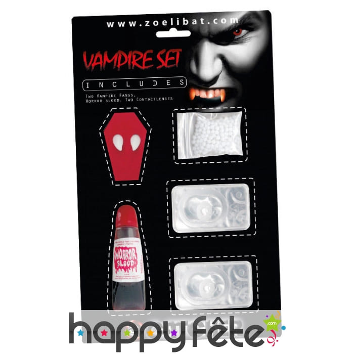 Kit dents, sang et lentilles de vampire pour adulte