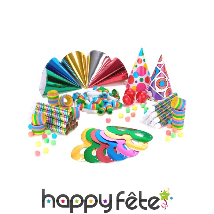 Kit multicolore de cotillons pour 20 personnes